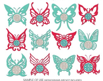 Butterfly Monogram Frames Digital Files Svg Dxf Eps Png Silhouette SCAL Cricut Vector Download for DIY Paper Vinyl Cutting JB-515