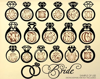 Diamond Ring Monogram Frames Vector Digital Cut Files Svg Dxf Eps Png Silhouette SCAL Cricut Printable Download DIY Vinyl Die Cutting JB-438
