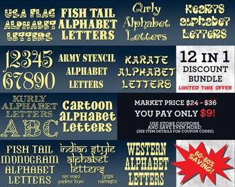 Alphabet Letters SVG DXF Font Bundle Cut Files Cuttable Letters Vinyl Iron On Heat Press Transfer Silhouette Cricut Digital Download Vol.2