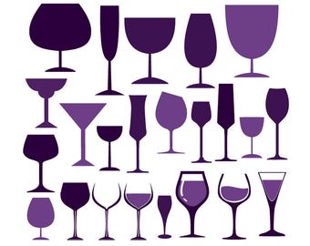 Wine Glasses Clip Art Digital Files Svg Dxf Eps Png - Silhouette SCAL Cricut Printable Vector Download Paper Vinyl Cutting JB-617