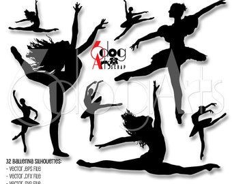 Ballet - Ballerina Silhouettes Vector Digital Files Svg Dxf Download Paper Metal Vinyl Crafts Laser Cutting Silhouette Cricut JB-087