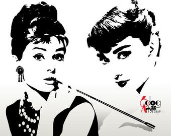 Audrey Hepburn Digital Files SVG DXF Silhouette Cricut Vector Cuttable Printable Download Vinyl Iron On Transfer Screen Printing JB-922