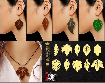 10 Earring Pendant SVG DXF Templates Leaf Wood Acrylic Metal Leather Jewelry Download Digital Files Laser Cricut Plasma Cutting JB-1189