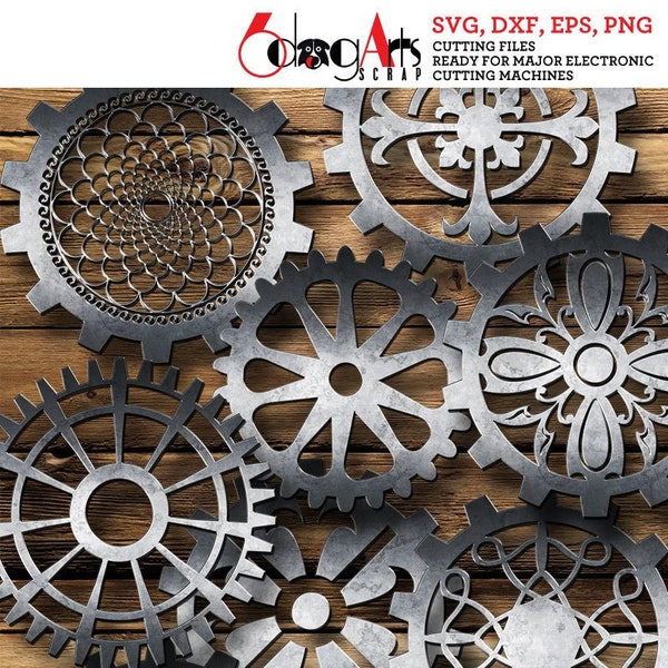 30 Steampunk Cogs and Gears Vector Digital Files SVG DXF Cuttable Designs Vinyl Iron On Heat Press Transfer Silhouette Cricut JB-469