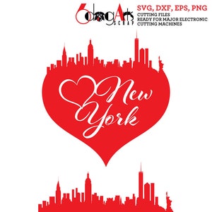 Ligne d'horizon de New York amour coeur fichiers numériques SVG DXF modèles découpe imprimable téléchargement vinyle fer sur transfert Silhouette Cricut JB-903