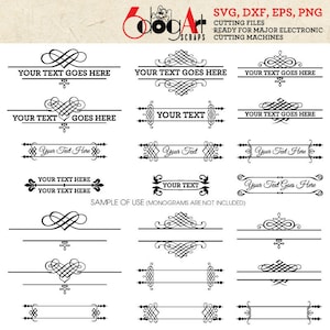 Cadres de texte calligraphiques fichiers numériques vectoriels Svg Dxf Eps Png Silhouette SCAL Cricut imprimable téléchargement papier vinyle découpe JB-444