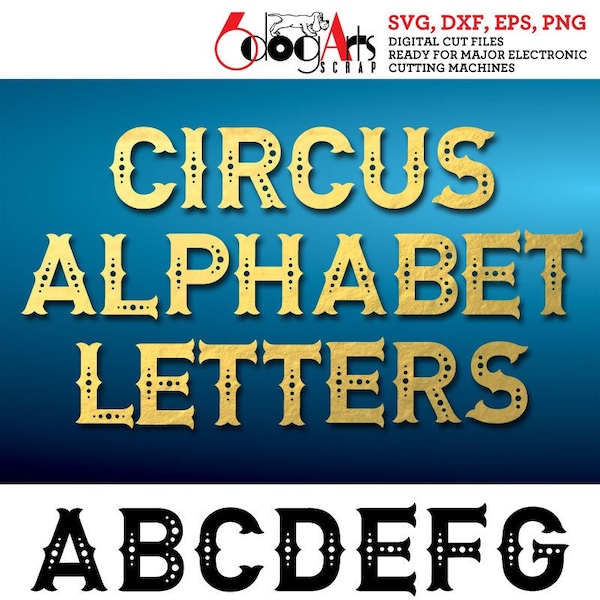 Fish Tail Circus Alphabet Letters SVG DXF Vector Images Monogram Cuttable Letters Vinyl Iron On Heat Press Transfer Silhouette Cricut JB-908