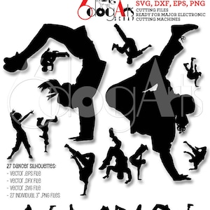 Hip Hop Dancer Silhouettes Vector Digital Files Svg Dxf Eps Png Silhouette SCAL Cricut Printable Download Paper Vinyl Cutting JB-086