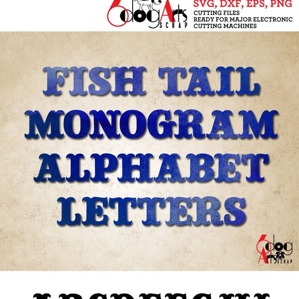 Fish Tail Alphabet Letters SVG DXF Vector Images Monogram Cuttables Diy Vinyl Iron On Heat Press Transfer Silhouette Cricut JB-475