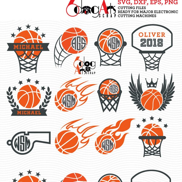 Basketball Sport Monogram Frames Digital Files SVG DXF Vector Cuttable Download Vinyl Iron On Heat Transfer Silhouette Cricut JB-941