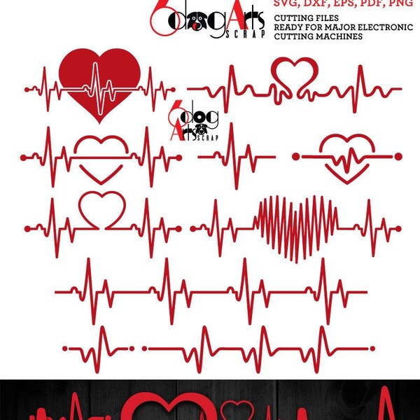 Heartbeat Pulse Monitor Graph Digital Files Svg Dxf Pdf Eps Png Silhouette SCAL Cricut Vector Download DIY Vinyl Cutting JB-1611