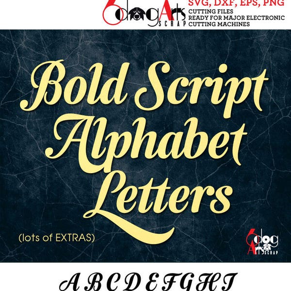 Gras Script Alphabet lettres SVG DXF Images vectorielles monogramme découpes vinyle fer sur chaleur presse transfert Silhouette Cricut JB384