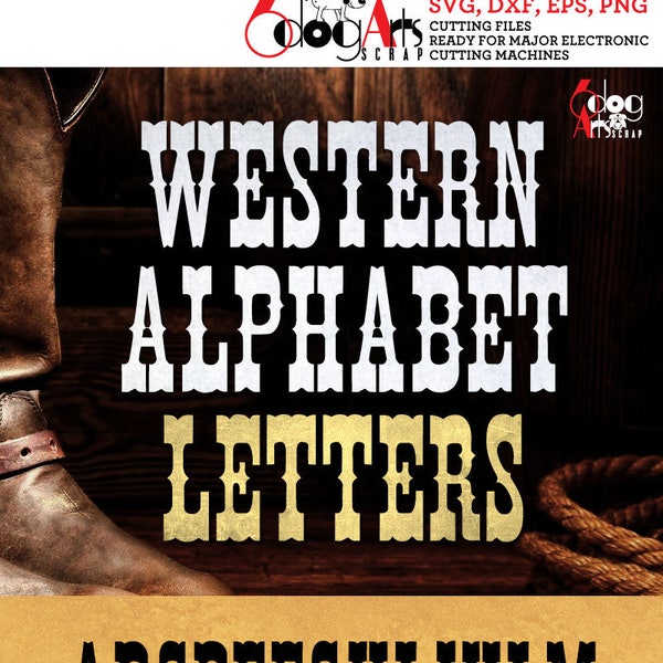 Western Cowboy Alphabet SVG DXF Images vectorielles Monogram Cuttable Letters Diy Vinyl Iron On Heat Press Transfer Silhouette Cricut JB-184