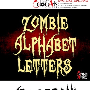 Images numériques de lettres de l'alphabet zombie Svg Dxf Eps Png Silhouette SCAL Cricut imprimable vecteur téléchargement papier vinyle découpe JB-505