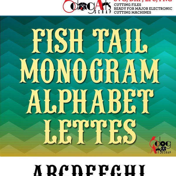 Fish Tail Alphabet Letters SVG DXF Vector Images Monogram Cuttable files Vinyl Iron On Heat Press Transfer Silhouette Cricut JB-476