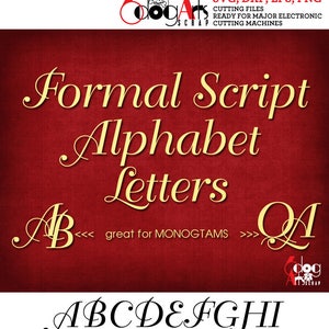 Letras do alfabeto de script formal SVG DXF Imagens vetoriais Monograma Cortáveis Vinil Ferro sobre transferência de calor Silhueta Cricut JB-460