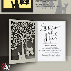 Baum Schaukel Spitze Karte Vorlage Digital Schnitt SVG DXF-Dateien Hochzeitseinladung Briefpapier Laser Schneidbare Download Silhouette Cricut JB-856
