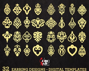 BUNDLE 32 Damask Wood / Acrylic / Leather Jewelry Earring / Pendant Templates Vector Digital SVG dxf Files Download Laser Cutting JB-1670