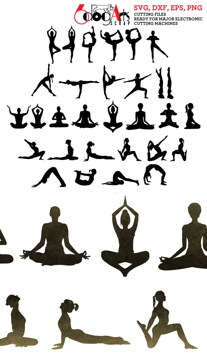 Download 21 Female Yoga Silhouettes Vector Digital Cut Files SVG DXF | Etsy