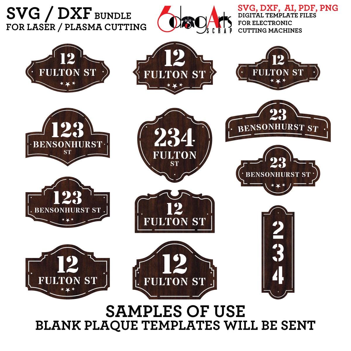 Address Door Sign SVG / DXF Bundle: 12 Digital Templates for Laser ...
