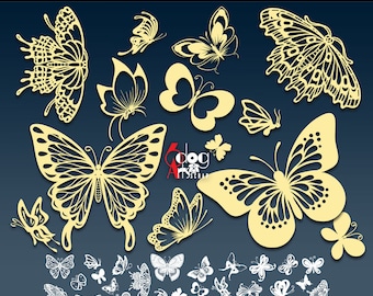 32 Butterflies Vector Digital Files Svg Dxf Pdf Eps Png Ai Silhouette Cricut Laser cutting Vinyl Heat Press Transfer Download JB-191