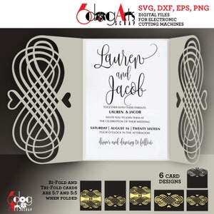 6 Spitzen Kartenvorlagen Digitaler Schnitt SVG DXF-Dateien Hochzeitseinladung Briefpapier Laserschnitt Download Silhouette Cricut JB-858