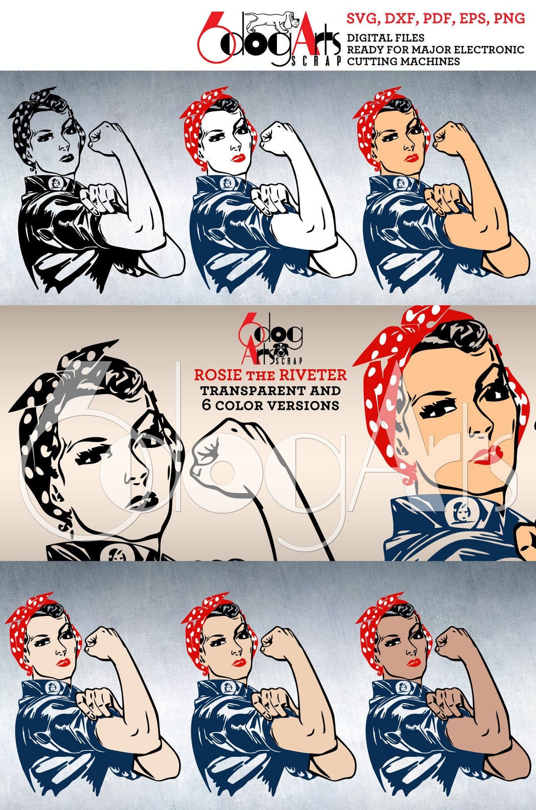 Rosie the Riveter Girl Power Digital Files SVG DXF Silhouette Etsy