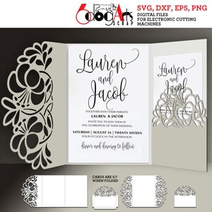 3 modelos de cartão de renda floral, corte digital, arquivos SVG DXF, convite de casamento, papelaria, corte a laser, download, silhueta, Cricut JB-885d