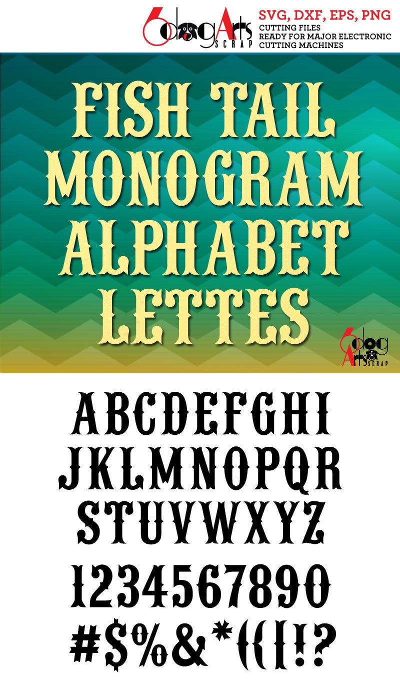 Fish Tail Alphabet Letters SVG DXF Vector Images Monogram Cuttable ...