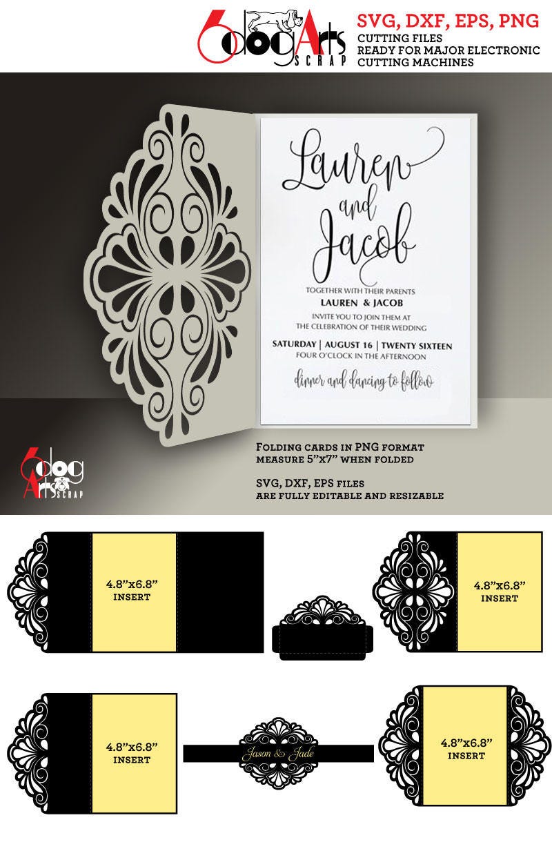 Download 5 Scroll Lace Card / Envelope Templates Digital Cut SVG ...