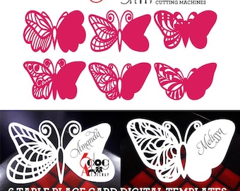 6 Butterfly Wedding Table Place Card Templates Digital Vector Files SVG DXF Silhouette Cricut Download for Paper Cutting JB-1183