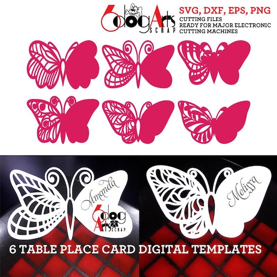 6 Butterfly Wedding Table Place Card Templates Digital Vector Files SVG DXF Silhouette Cricut Download for Paper Cutting JB-1183