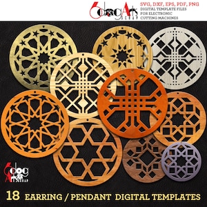 18 hout/acryl/metaal Arabesque oorbel/hanger/onderzetter sjablonen digitale vector SVG DXF-bestanden downloaden laser cnc-snijden JB-1636