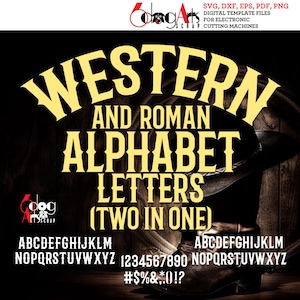 Letras do alfabeto estreito ocidental Imagens digitais Svg Dxf Silhueta SCAL Cricut Download de vetor Tela de impressão de corte de vinil JB-1300