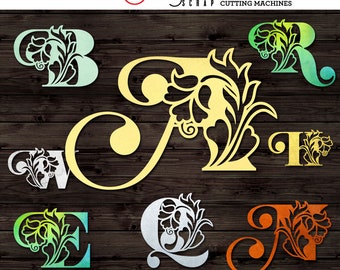 A-Z Flower Monogram Alphabet Letters SVG DXF Digital Images Vinyl Metal Paper Cutting Silhouette Cricut cnc Laser Download JB-1898