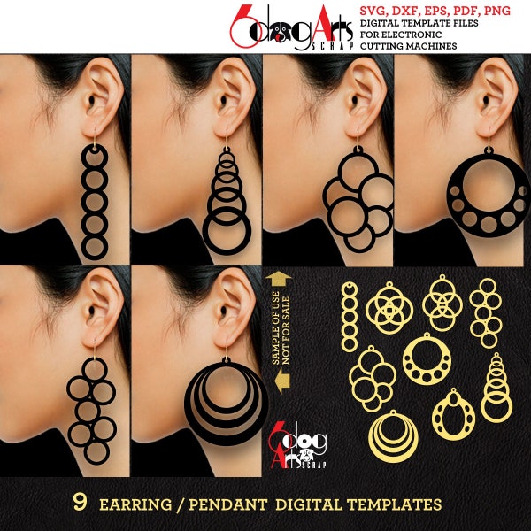 9 Wood Acrylic Metal Circles Earring Pendant Templates Vector Digital SVG DXF eps Jewelry Files Download Laser Plasma Cutting JB-1106