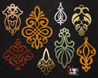 8 modelos de brincos de pergaminho de damasco, vetor digital SVG DXF, arquivos de joias para download, corte a laser JB-1089