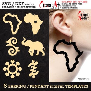 Africa Earring / Pendant SVG/DXF Template Vector Digital Files for Laser Cricut Cutting JB-1127