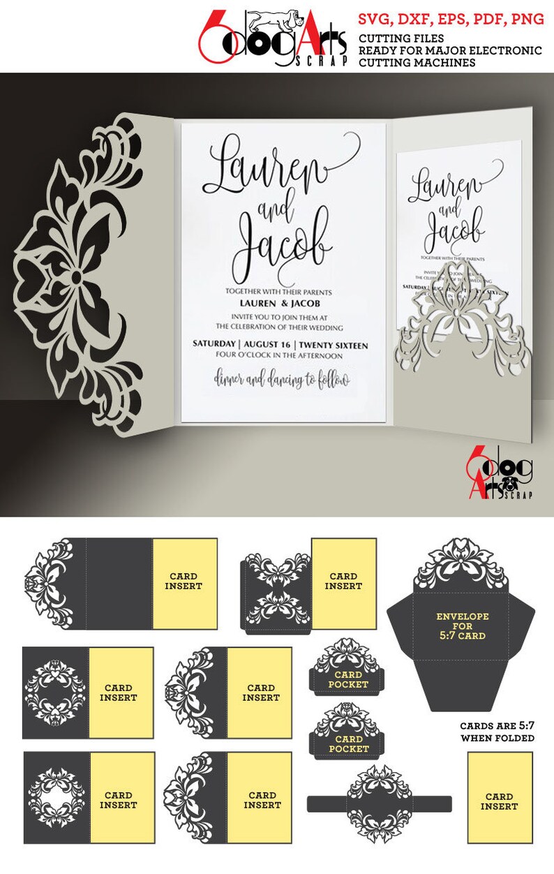 Download Lace Envelope Card Templates Digital Cut SVG DXF Files | Etsy