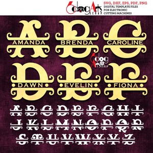 Alfabeto de cola de pez dividida SVG DXF Archivos vectoriales Monograma Fuente Letras cortables Vinilo Hierro en transferencia de prensa de calor Silueta Cricut JB-765