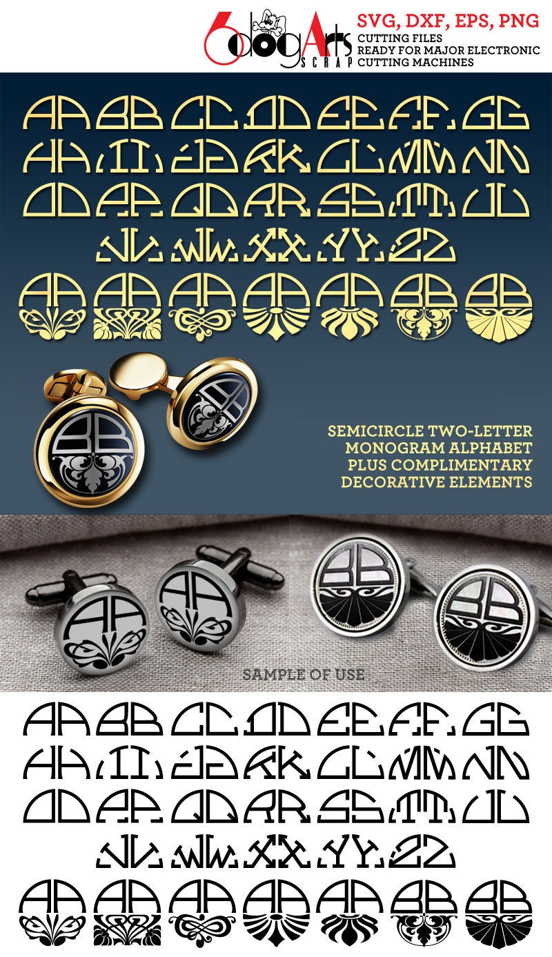 Semi-circle Monogram Letters Digital Images Svg Dxf Eps Png - Etsy