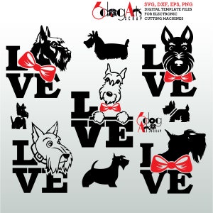 Scottish Terrier Hund Liebe Vektor Digitale Dateien SVG DXF Schneidbare Download Vinyl Bügelbild Transferpresse Silhouette Cricut JB-889