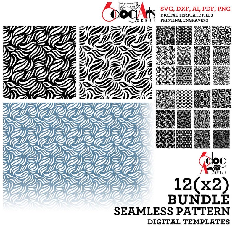12(x2) SVG Bundle Seamless Pattern Digital Template Files Laser Cricut ...