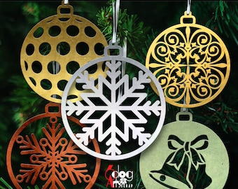 25 Snowflake Christmas New Year Tree Ornaments Vector Digital Files SVG DXF Download Wood Metal GlowForge Laser Cutting Cricut JB-1267