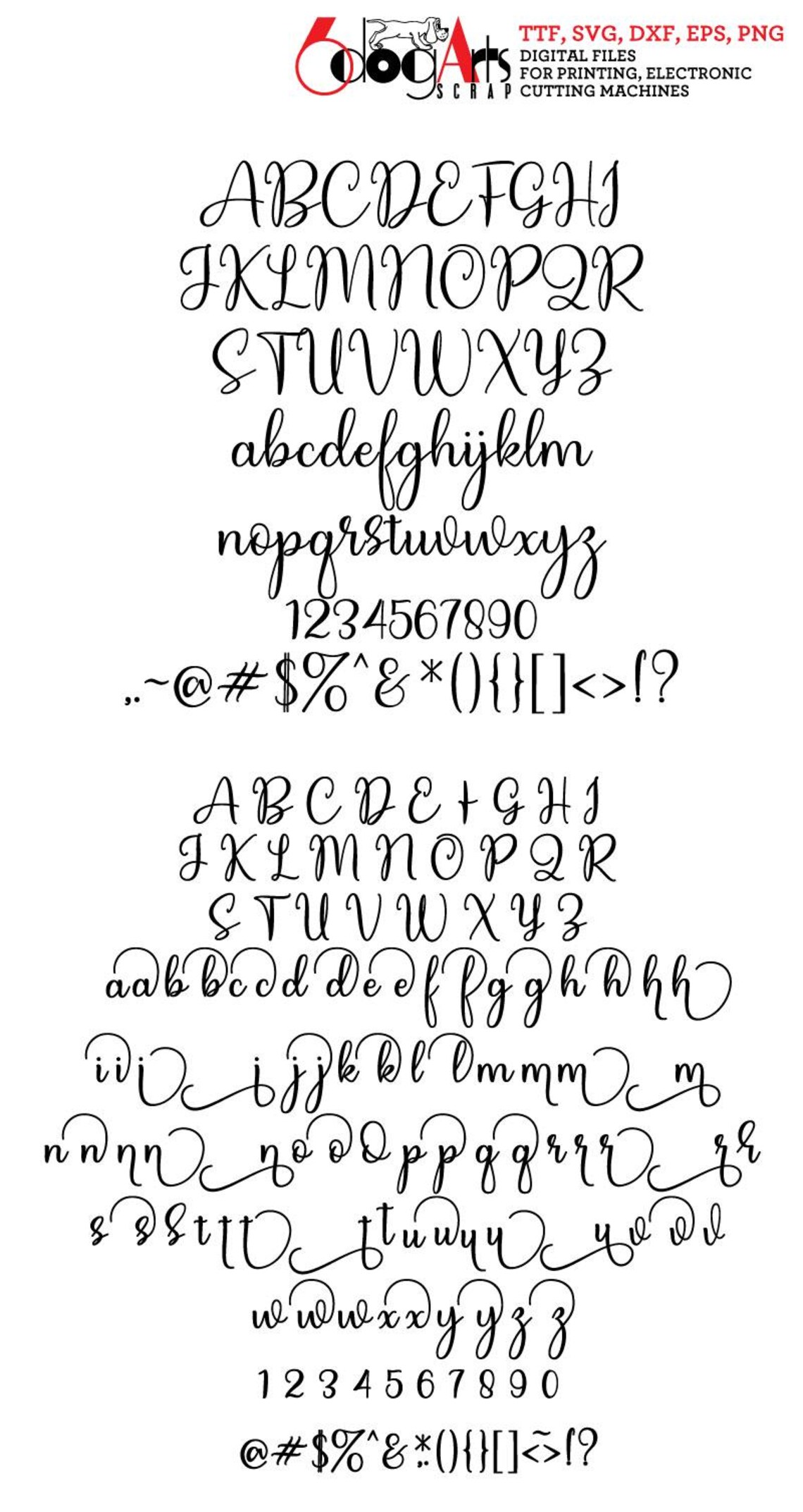 Script Cutable Font Handwriting Script TTF Font & SVG Alphabet Letters Digital Printable ...