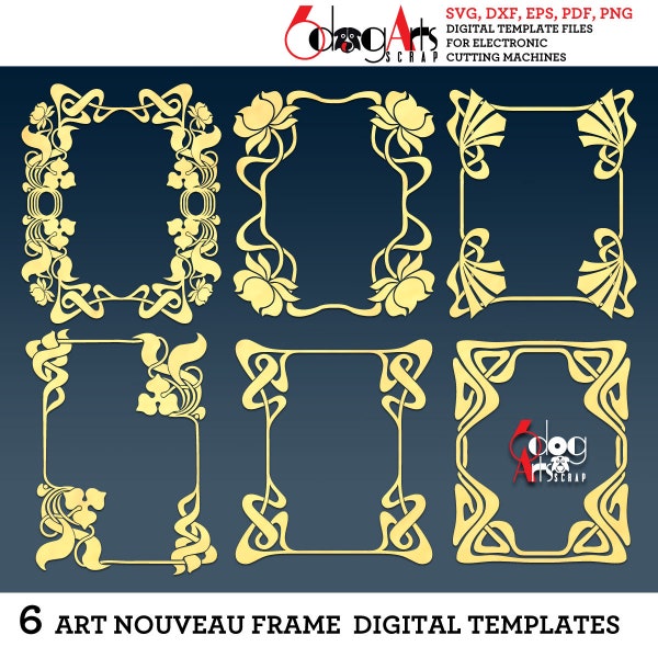 9 Art Nouveau Frames Vector Digital Files Svg Dxf Eps Png Silhouette SCAL Cricut Printable Download DIY Paper Vinyl Cutting JB-719