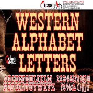 Alfabeto de vaquero occidental SVG DXF Imágenes vectoriales Monograma Letras cortables Vinilo Hierro en transferencia de prensa de calor Silueta Cricut JB-892