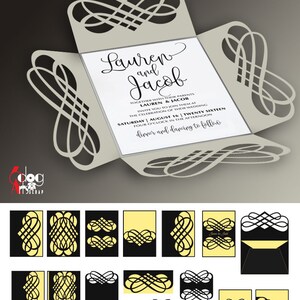 18 Lace Envelope, Card, Band Templates Digital Cut SVG DXF Files Wedding Invitation Stationery Cuttable Download Silhouette Cricut JB-920 image 2