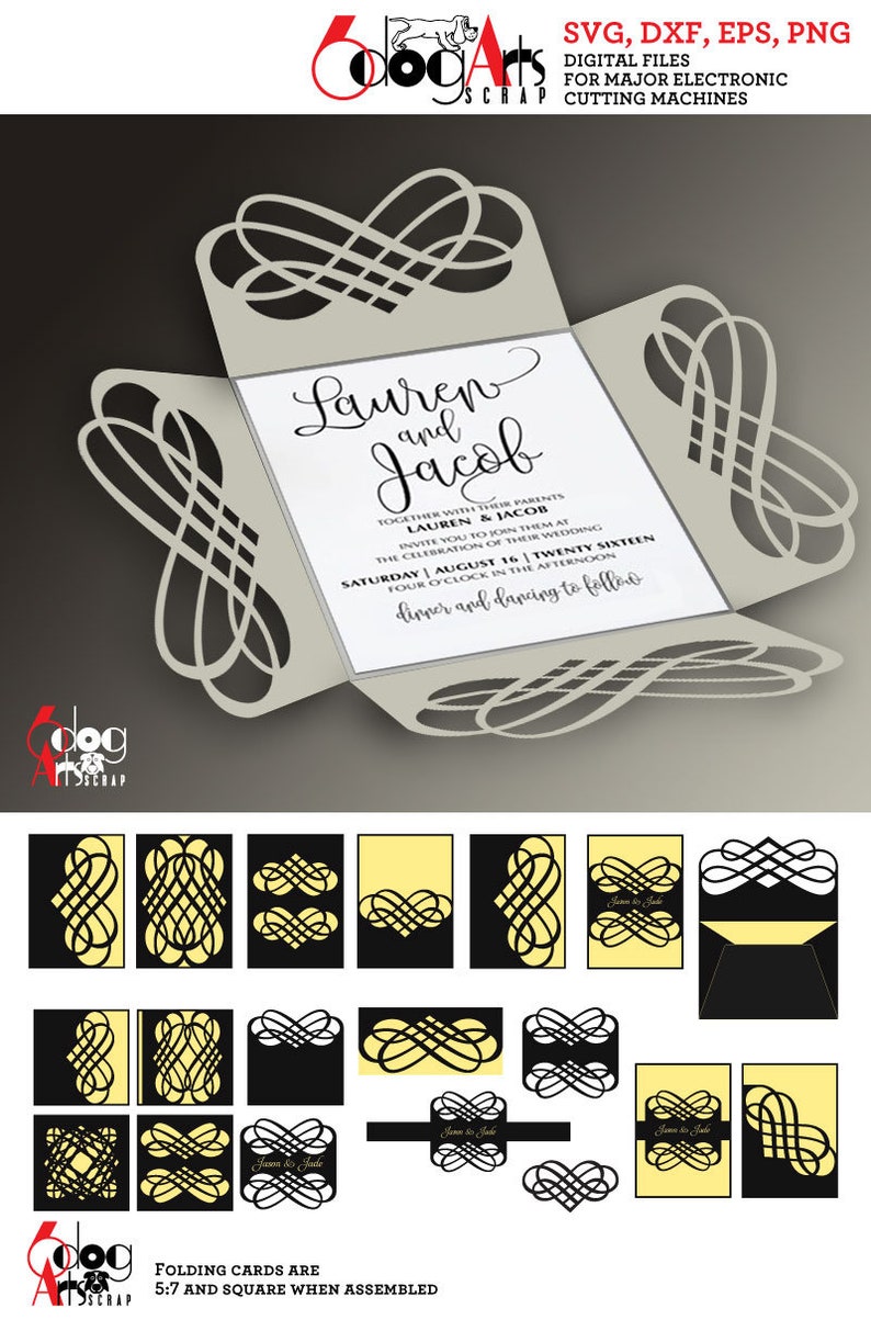 18 Lace Envelope, Card, Band Templates Digital Cut SVG DXF Files Wedding Invitation Stationery Cuttable Download Silhouette Cricut JB-920 image 2