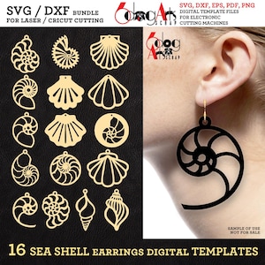 Descarga de plantillas SVG/DXF para pendientes de conchas marinas para corte láser GlowForge/Cricut JB-1107